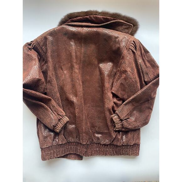 Women's 80s Vintage Pelle NY Brown Leather Animal Print Bomber Jacket Size M - Picture 6 of 6